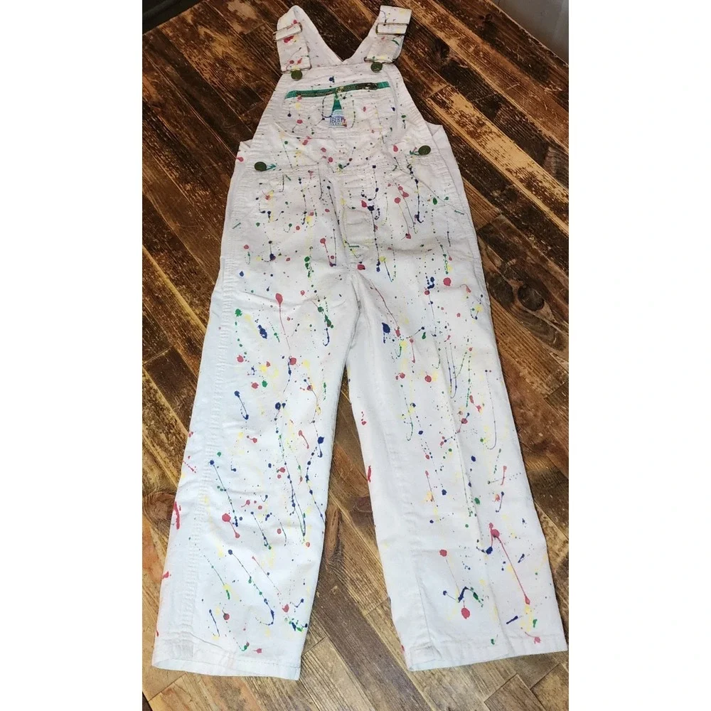 Vintage 80s-90s Liberty White Denim Overalls w Paint Splatters Sz 5 USA RARE!